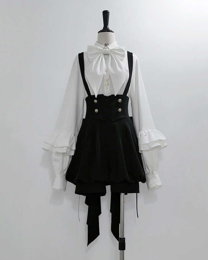 Elegant White Bow Blouse with Ruffle Sleeves