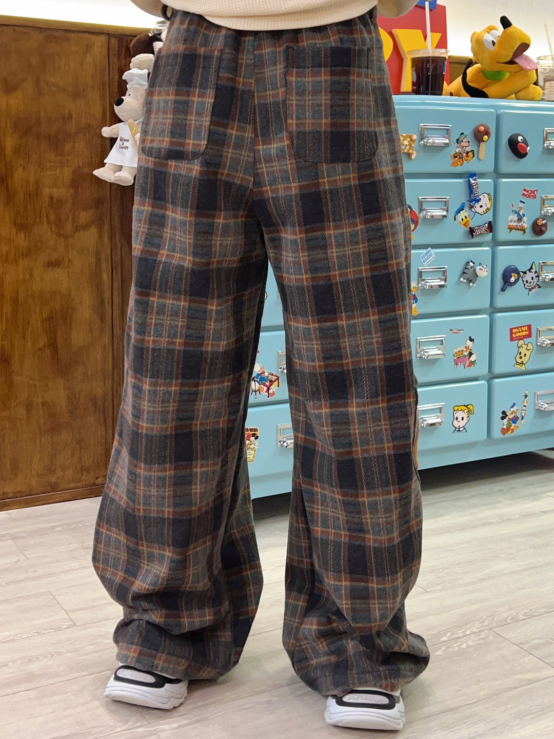Japanese-style Cute Plaid Woolen Embroidered High-waisted Straight Pants