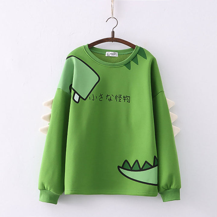 Dinosaur Japanese Print Plush Sweatshirt