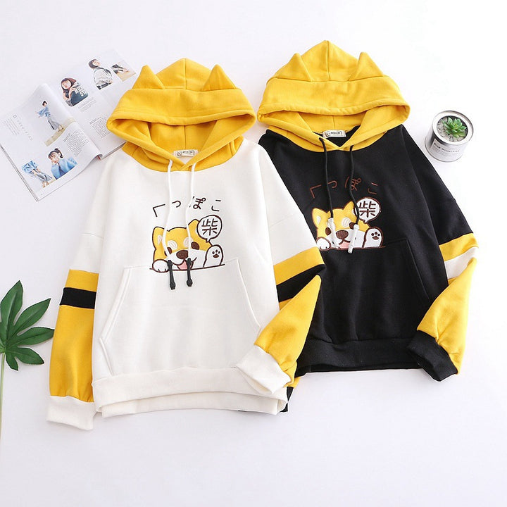 Japanese Shiba Inu Embroidery Warm Hoodie
