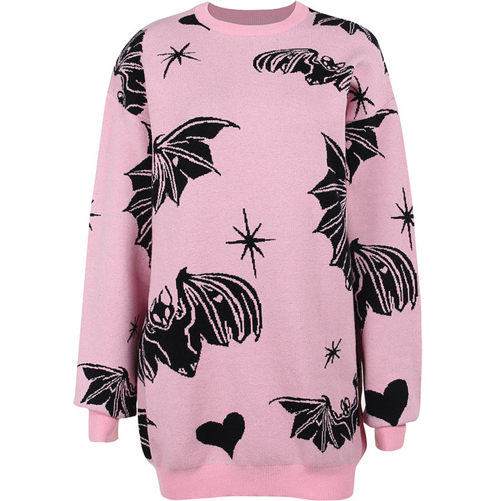 Bat Print Loose Long Sleeve Sweater