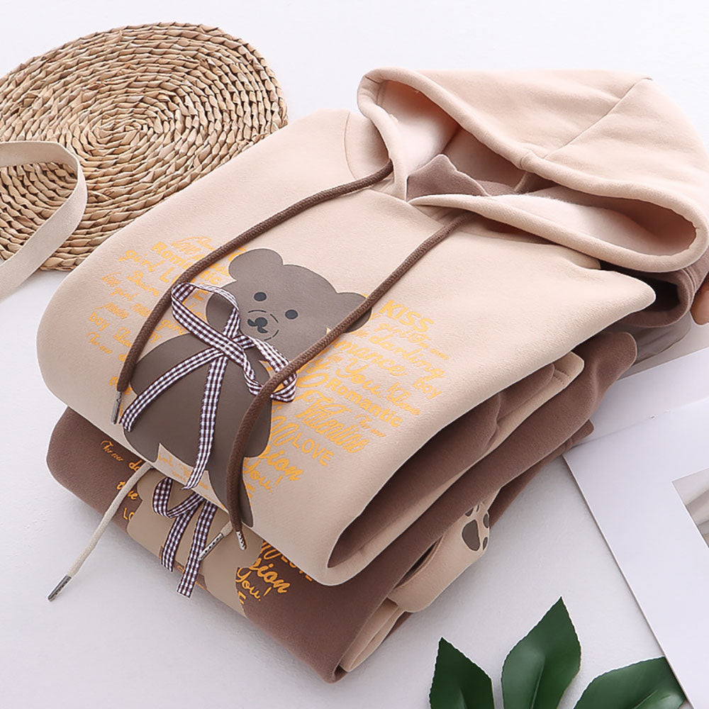 Cartoon Bear Letter Print Hoodie