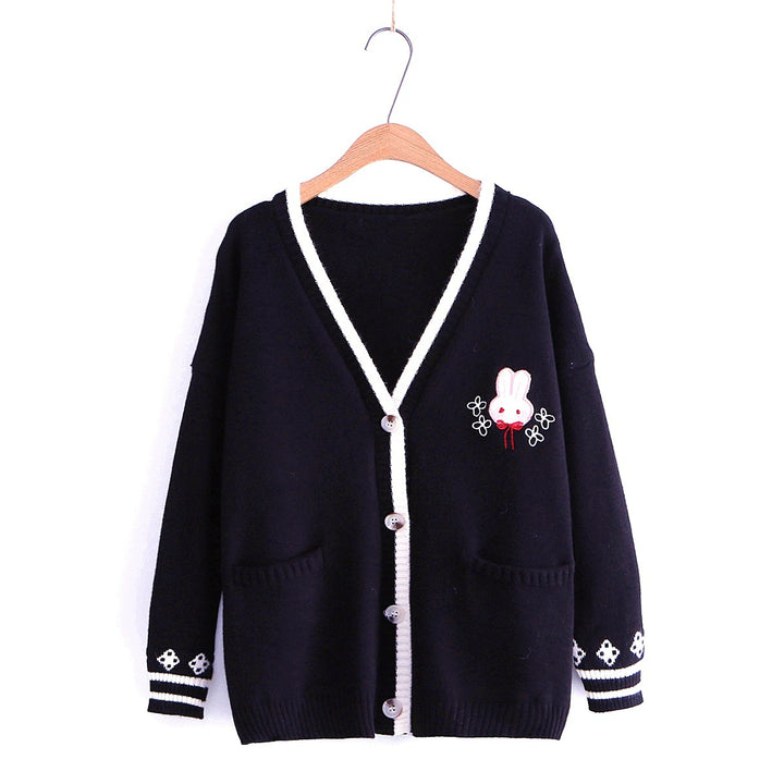 Rabbits Embroidery Cardigan Sweater Long Sleeve