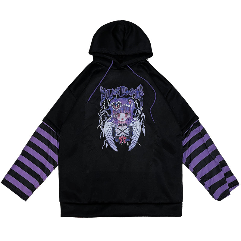 Cartoon Anime Letter Print Hoodie