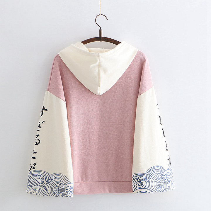 Japanese Style Wave Print Hoodie