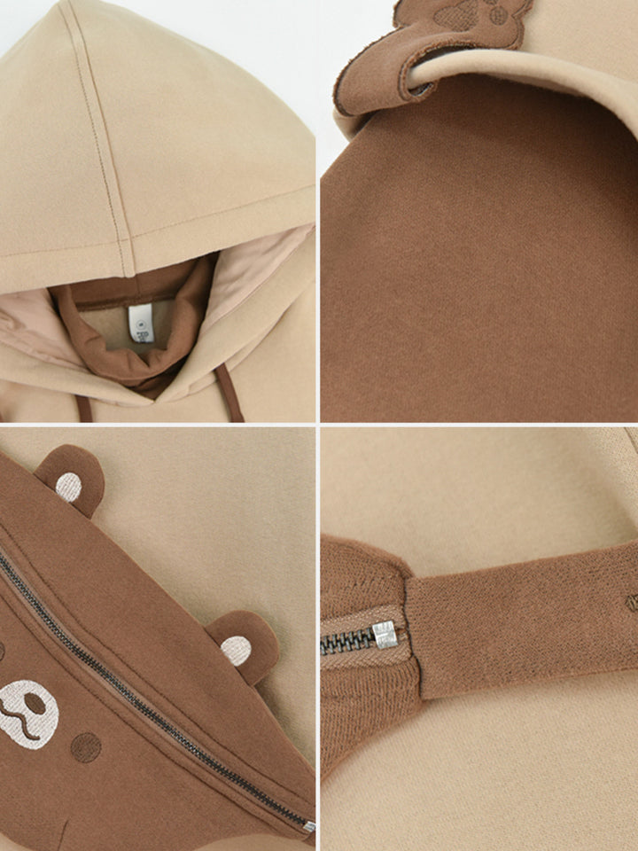 Cute Bear Fake Two-Piece Plush Hoodie
