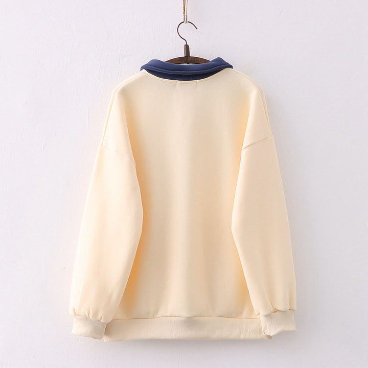Cartoon Rabbit Japanese Letters Print Plush Sweatshirt