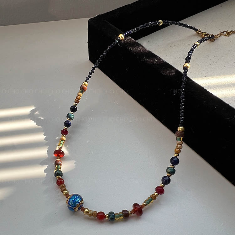Chinese-style fired blue lucky bead necklace