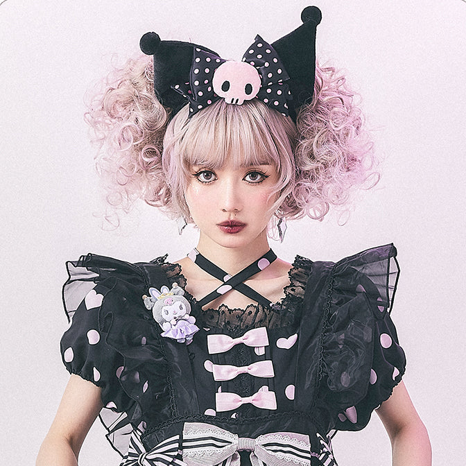 Black and Purple Polka-dot Bowknot KC Hairband