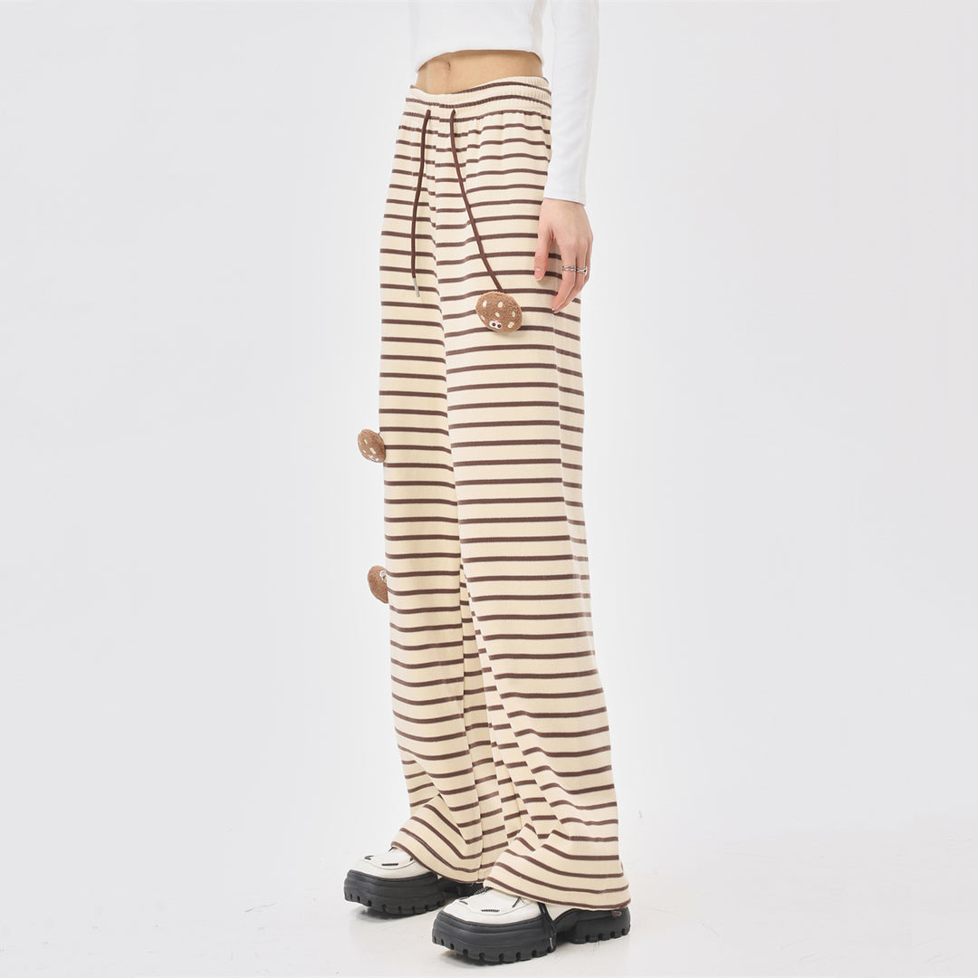 Striped Inner Fleece Casual Straight Pants
