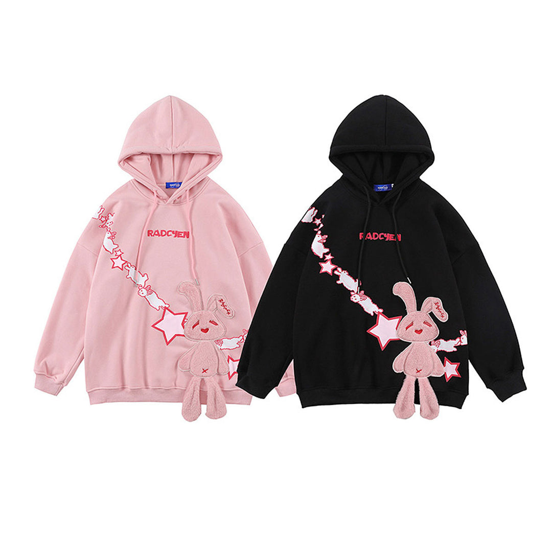 Japanese style rabbit stars loose fleece sweatshirt