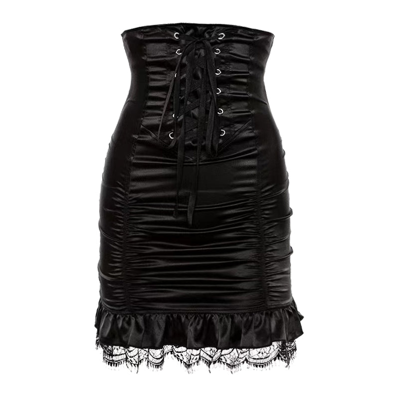 Y2K style lace black skirt