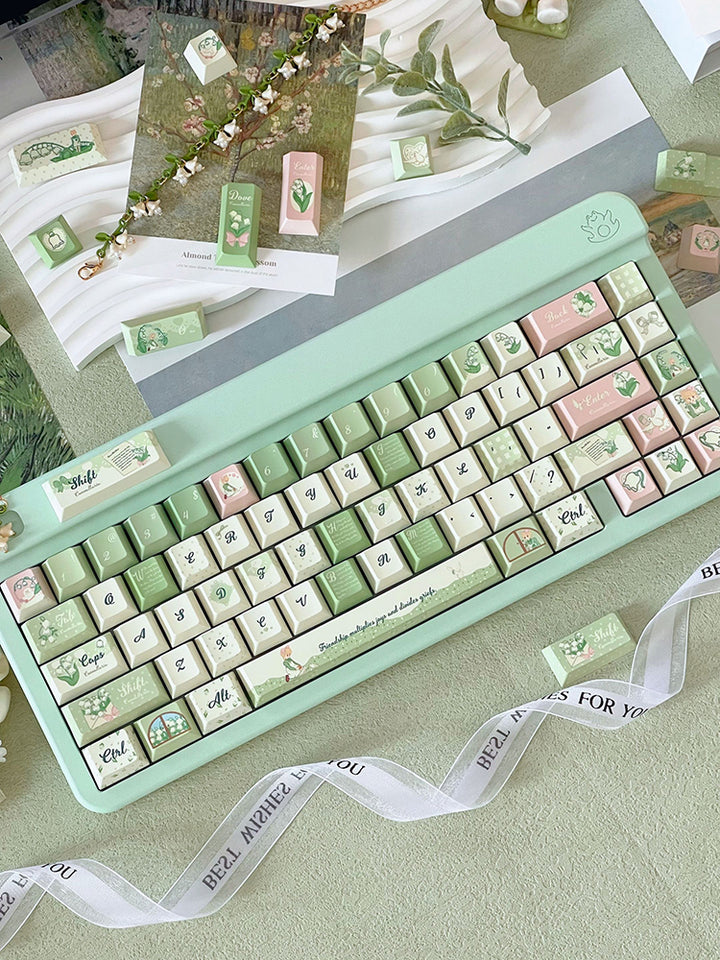 Lily of the Valley Keycaps Set – 131 Keys, OEM Profile, Compatible with Mechanical Keyboards