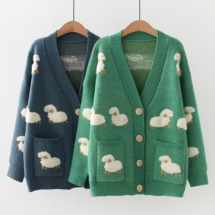 Cute Sheep Loose Fit Knit Sweater Cardigan