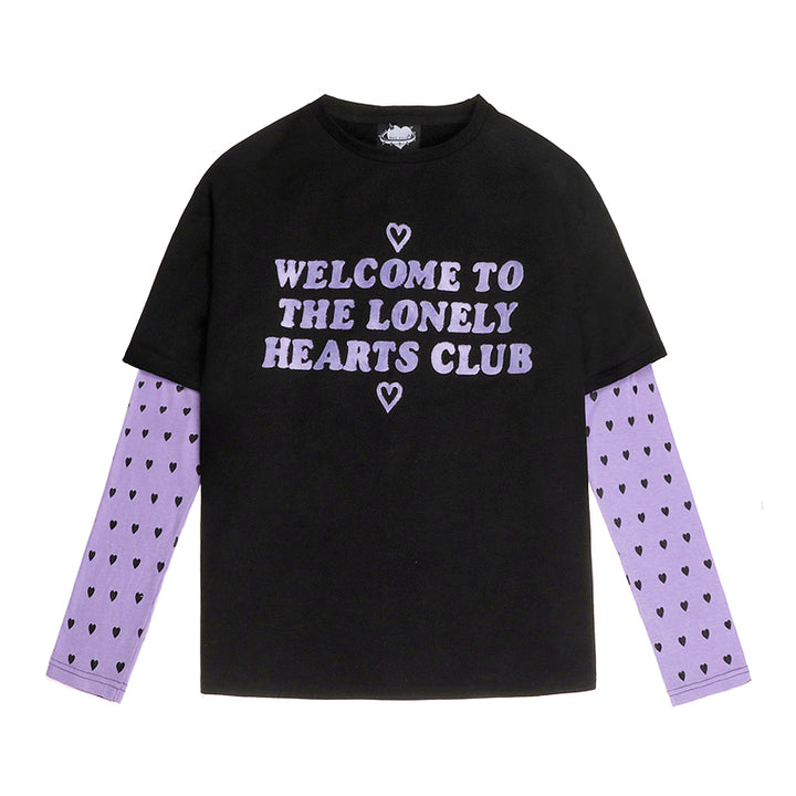 Black and Purple Mock Two-piece Loose Long-sleeve Sweatshirt