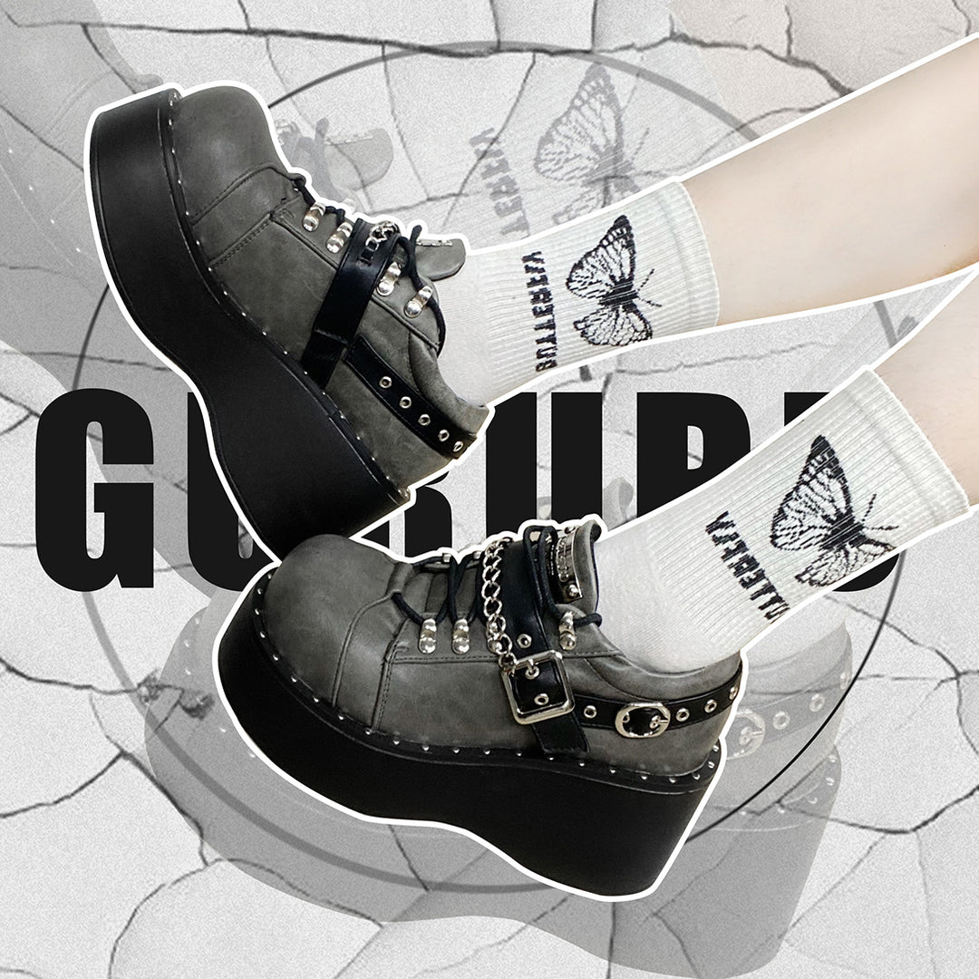 Gothic Lolita Black Gray Platform Shoes