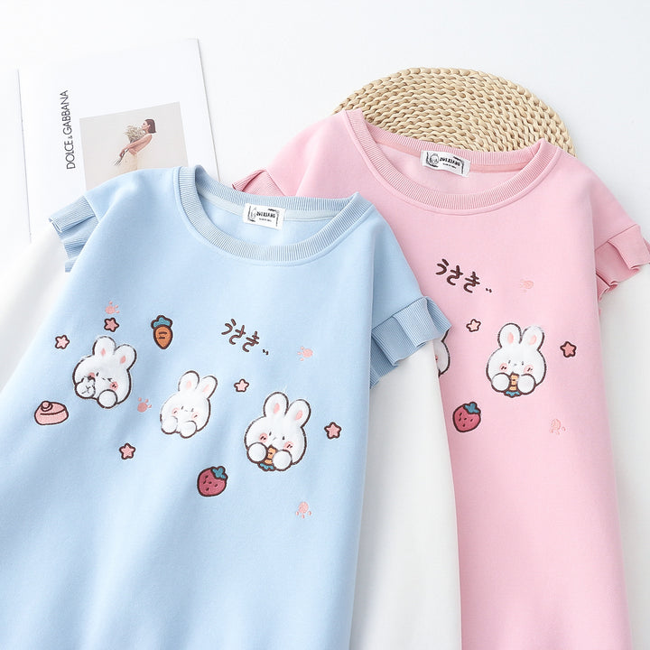 Cartoon Rabbit Round Neck Thick Hoodie