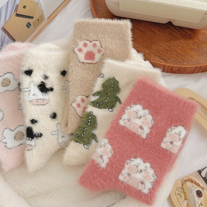 Cute Cartoon Coral Fleece Thickened Winter Socks 2 Pairs/set