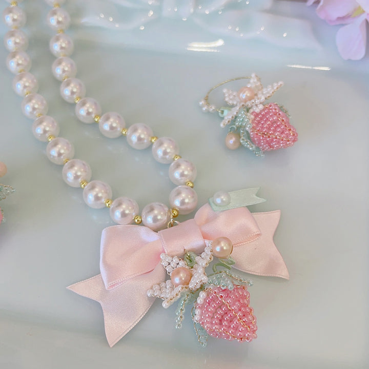 Lolita Pearl Strawberry Bow Necklace