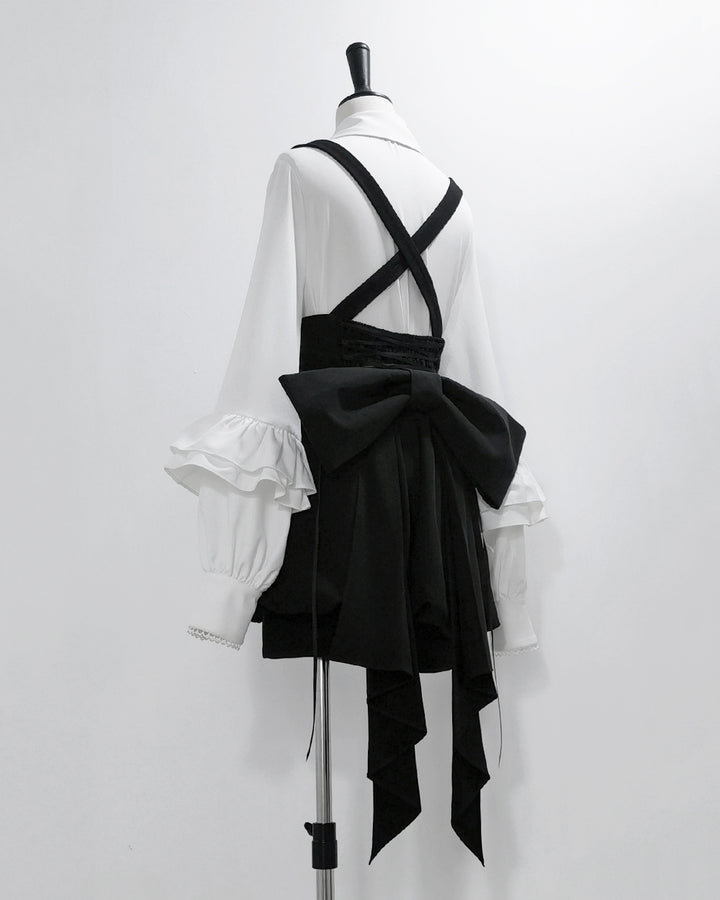 Elegant White Bow Blouse with Ruffle Sleeves