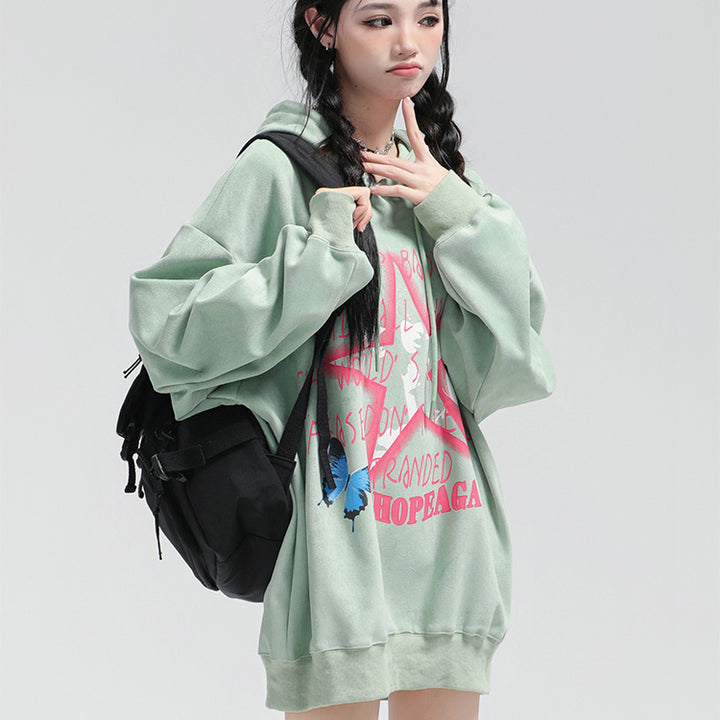 Star graffiti pullover loose sweatshirt