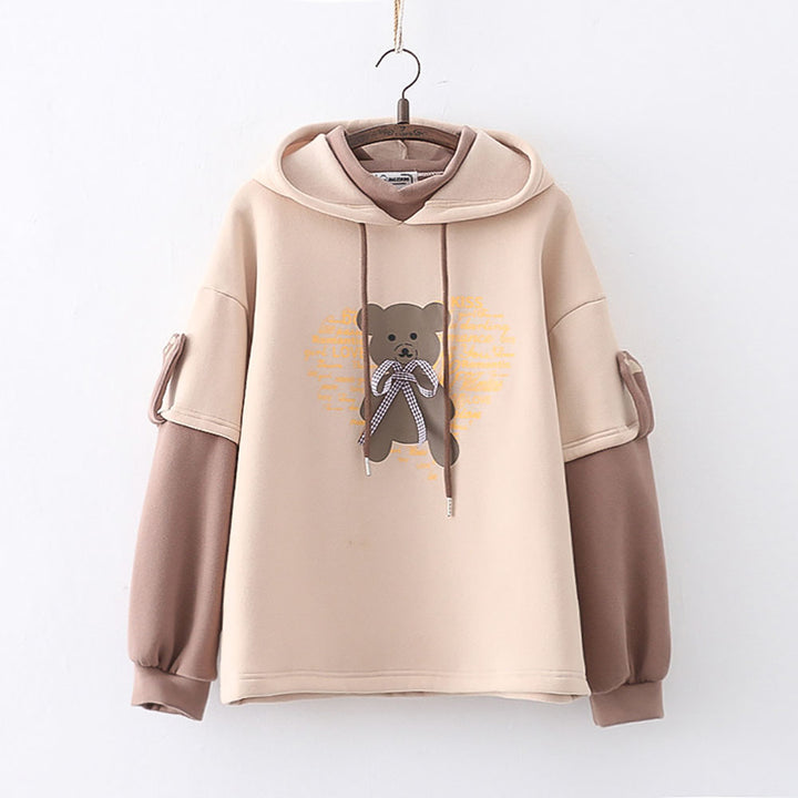 Cartoon Bear Letter Print Hoodie