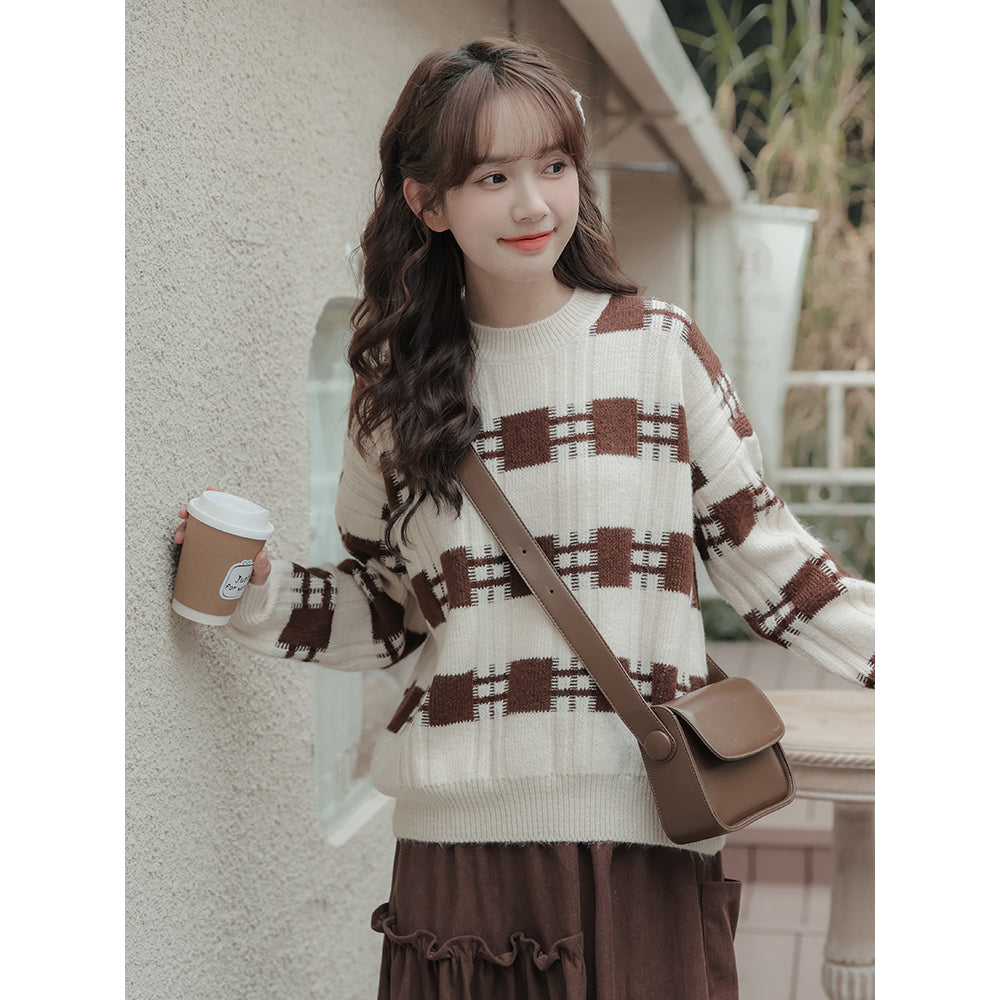 Vintage Round Neck Autumn Winter Knit Sweater