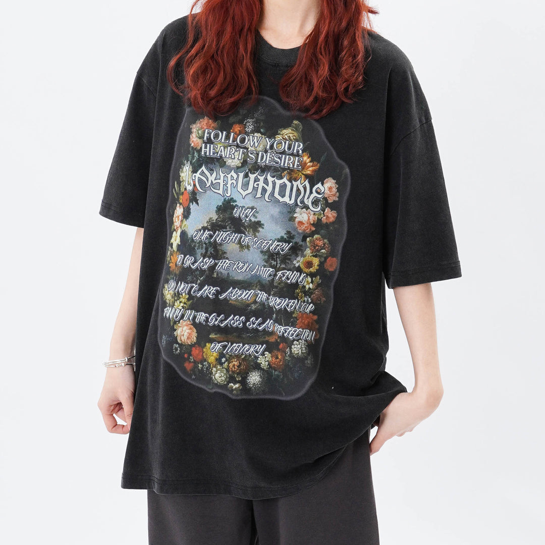 American Vintage Street-style Floral Oversized Short Sleeve T-shirt