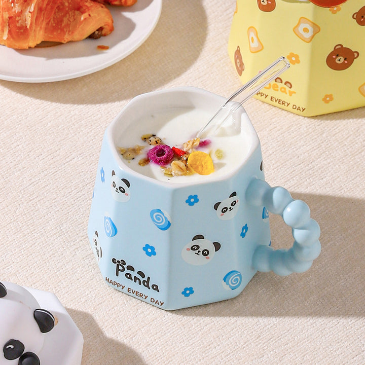 Cartoon Bear Bunny Panda Ceramics Mug With Lid
