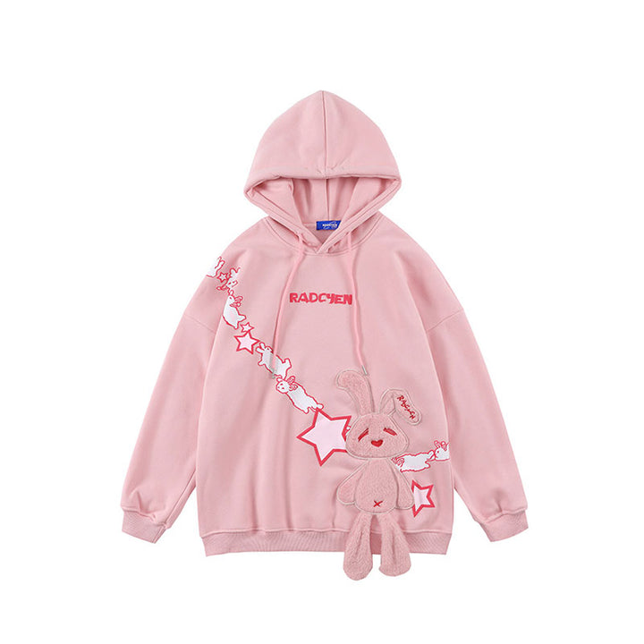 Japanese style rabbit stars loose fleece sweatshirt