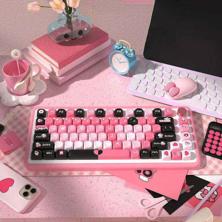 Red and Black Heart Theme Keycaps Set for Mechanical Keyboards