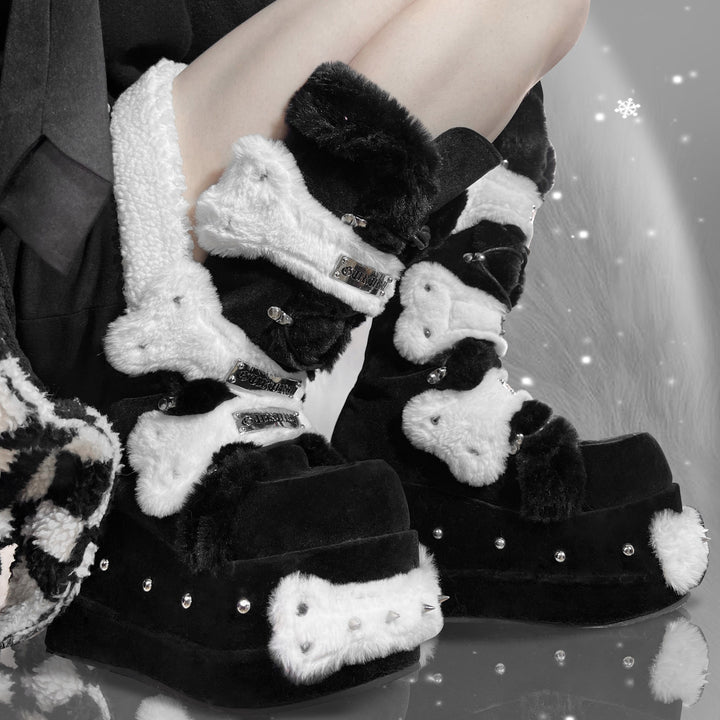 Fleece Lace Up Black Winter Platform Boots
