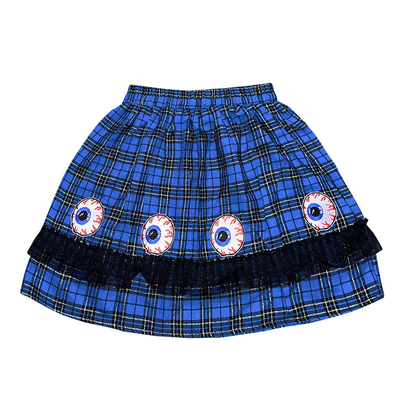Japanese Harajuku Y2K eyeball embroidered plaid punk mini skirt