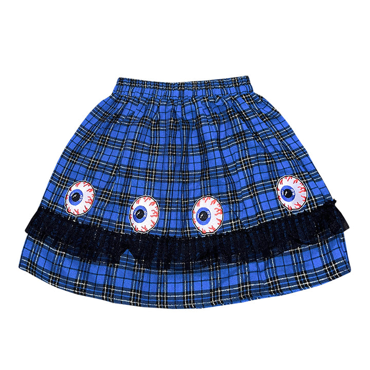 Japanese Harajuku Y2K eyeball embroidered plaid punk mini skirt