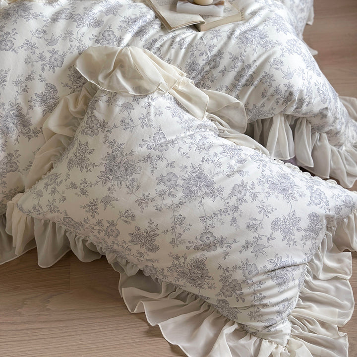 French Floral Print Lace Cotton Duvet Cover