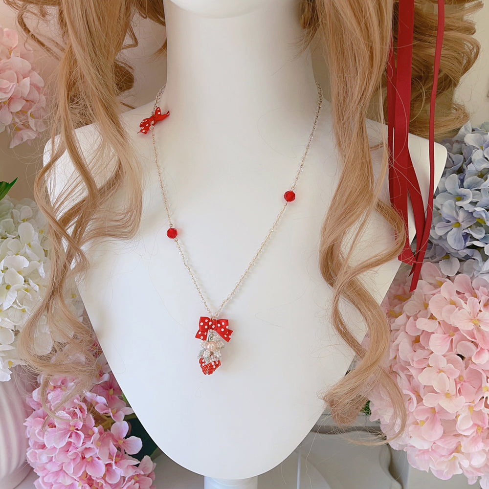 Strawberry Bow Necklace