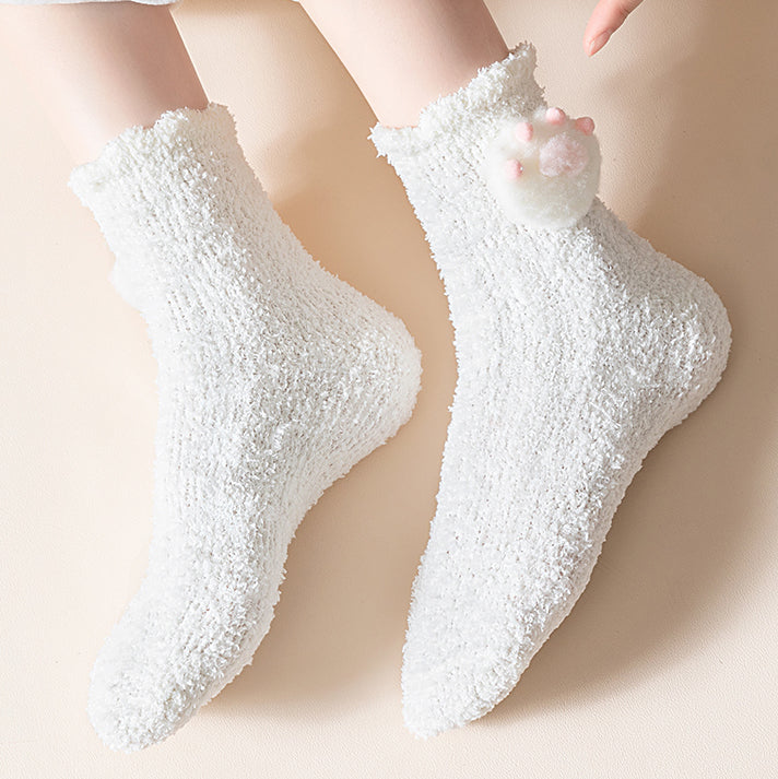 Cute Cat Claw Coral Fleece Thickened Autumn/Winter Socks