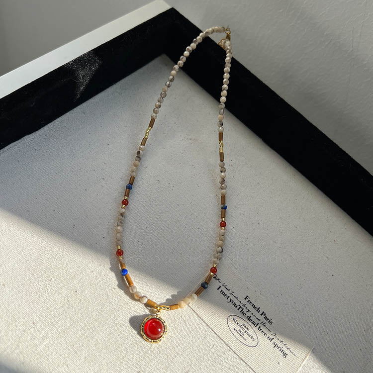 Vintage red agate beaded necklace
