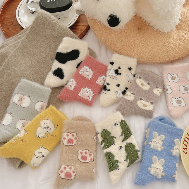 Cute Cartoon Coral Fleece Thickened Winter Socks 2 Pairs/set