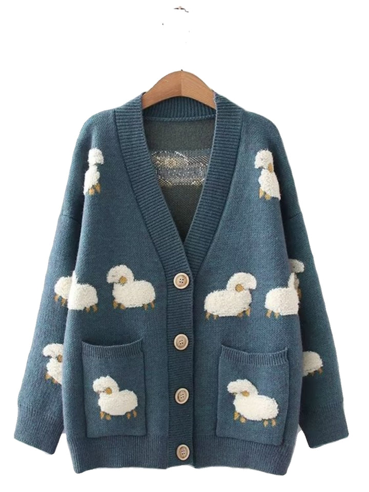 Cute Sheep Loose Fit Knit Sweater Cardigan