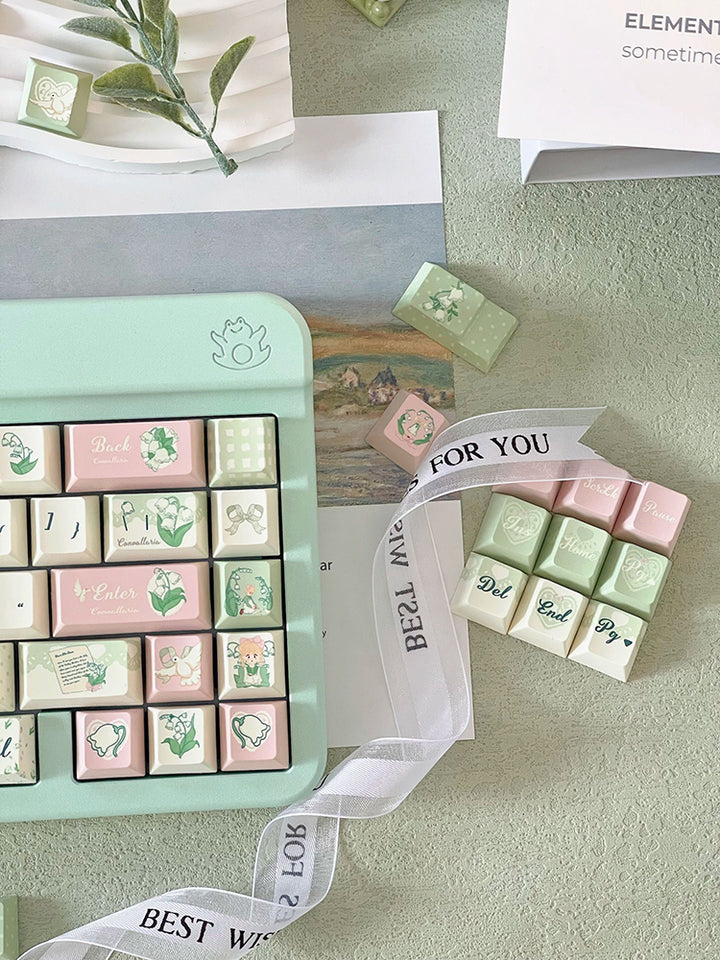 Lily of the Valley Keycaps Set – 131 Keys, OEM Profile, Compatible with Mechanical Keyboards