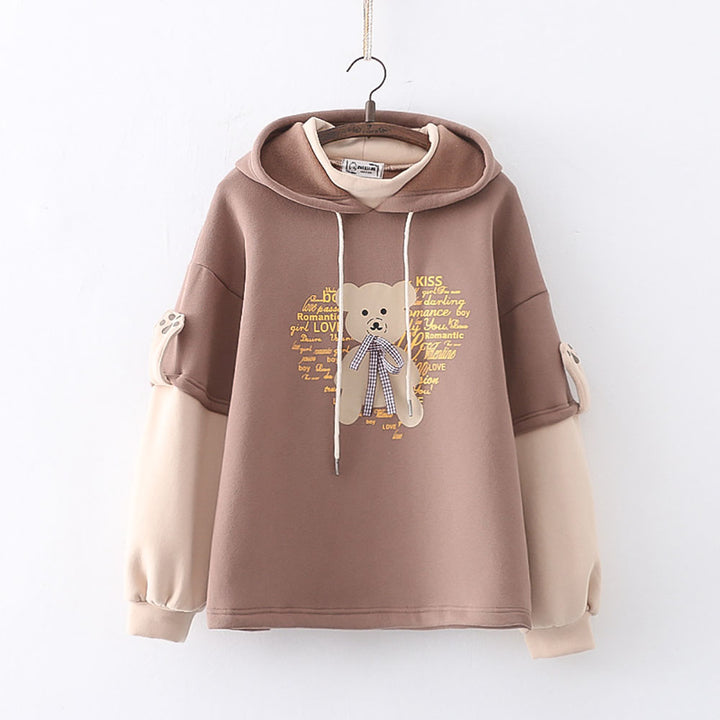 Cartoon Bear Letter Print Hoodie