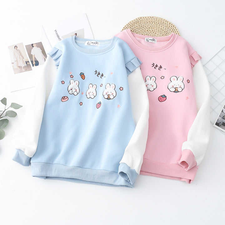Cartoon Rabbit Round Neck Thick Hoodie