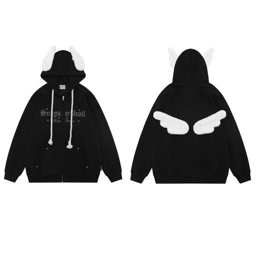 Japanese sweet style angel wing embellished hooded sweatshirt