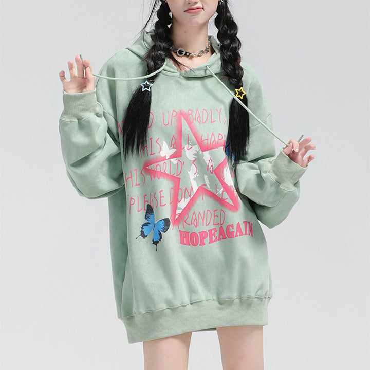 Star graffiti pullover loose sweatshirt