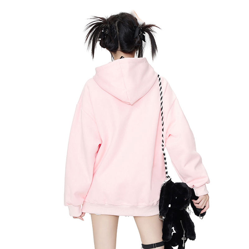 Star-printed hooded loose sweatshirt for spring autumn