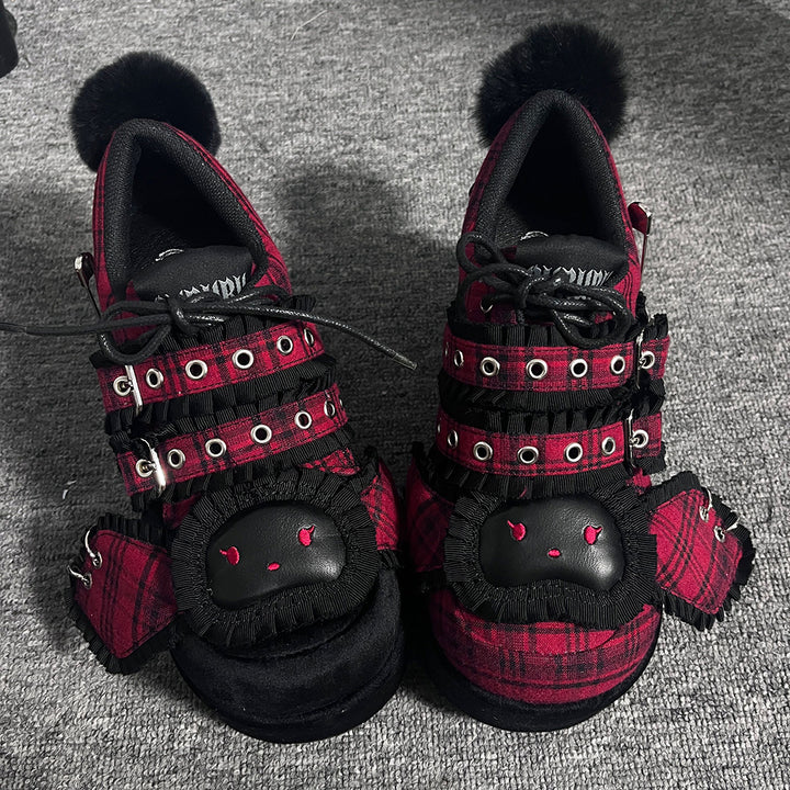 Harajuku Red plaid Platform shoes