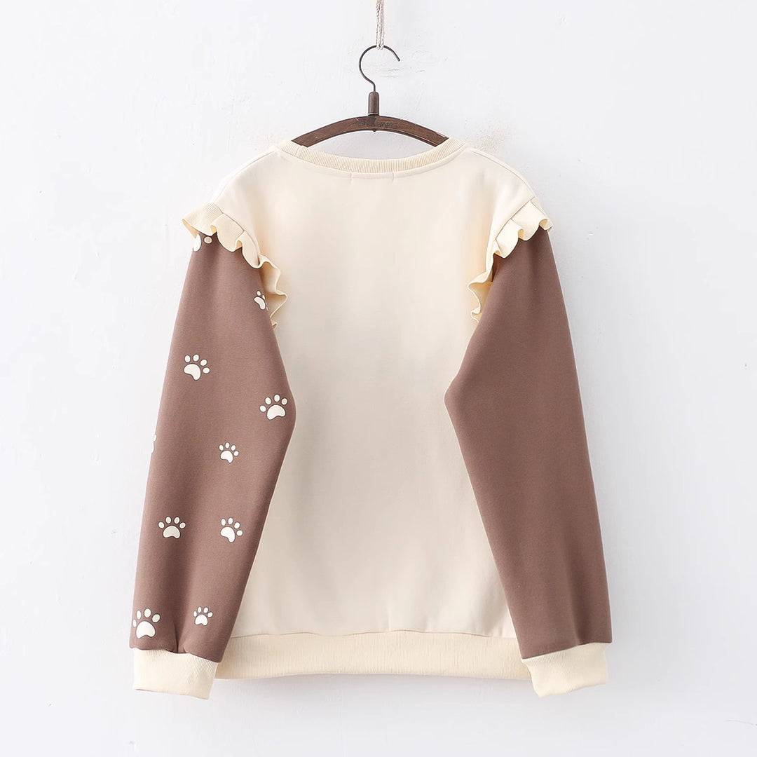 Cartoon Bear Round Neck Thick Hoodie