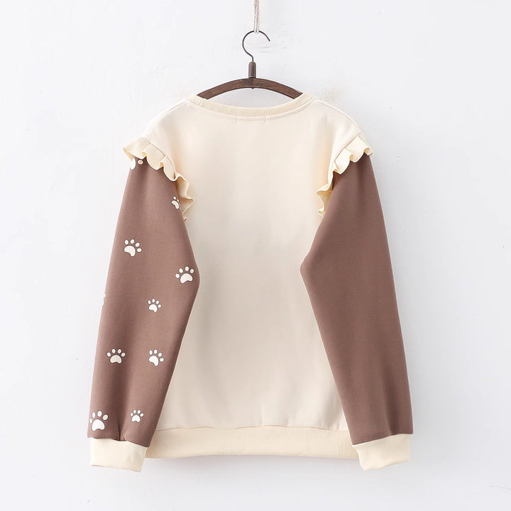 Cartoon Bear Round Neck Thick Hoodie