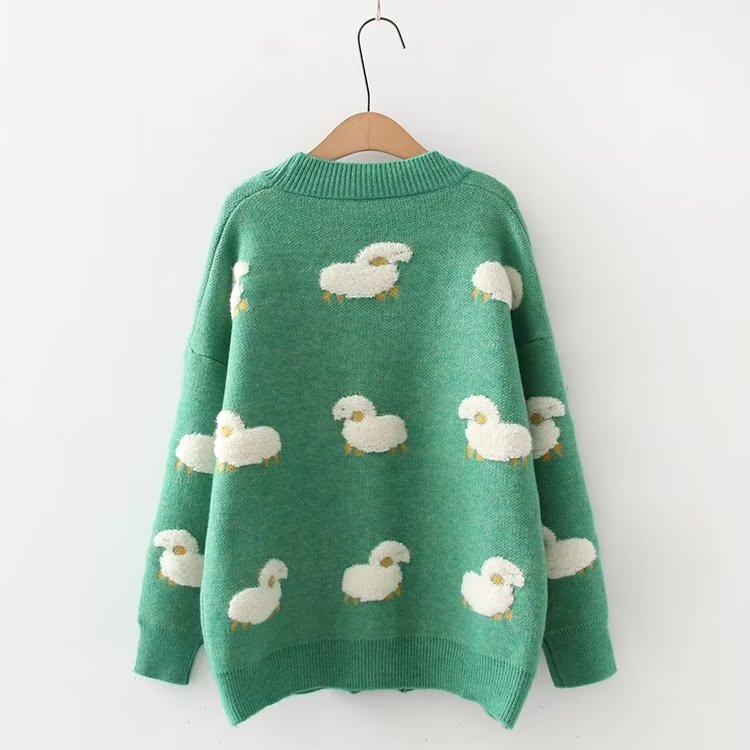 Cute Sheep Loose Fit Knit Sweater Cardigan